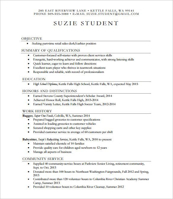 printable resume template for highschool students
