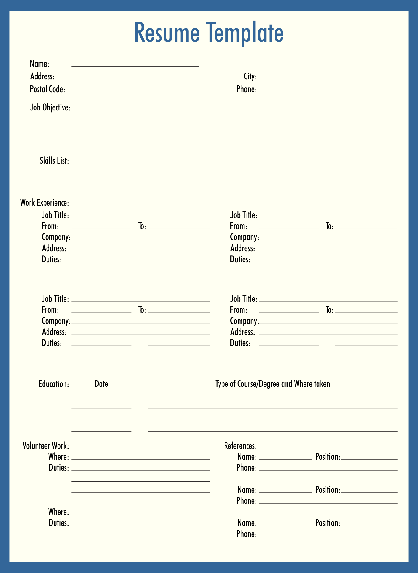 Fill In Blank Resume - 10 Free PDF Printables | Printablee