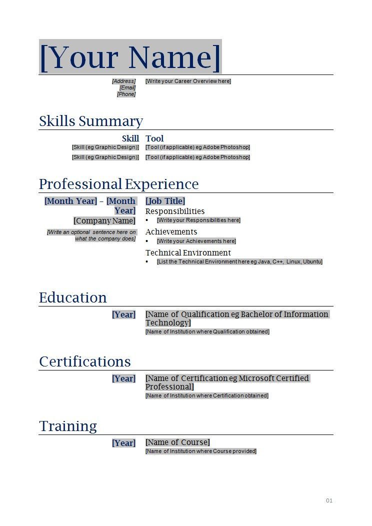 printable resume templates word