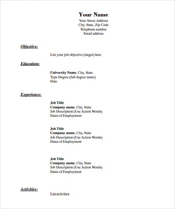 printable resume templates word