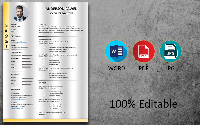 Gray &  Yellow Simple Modern Professional Printable Resume Template