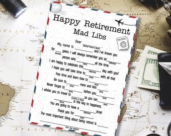 Retirement Mad Libs, Happy Retirement Game, Printable Retirement ...