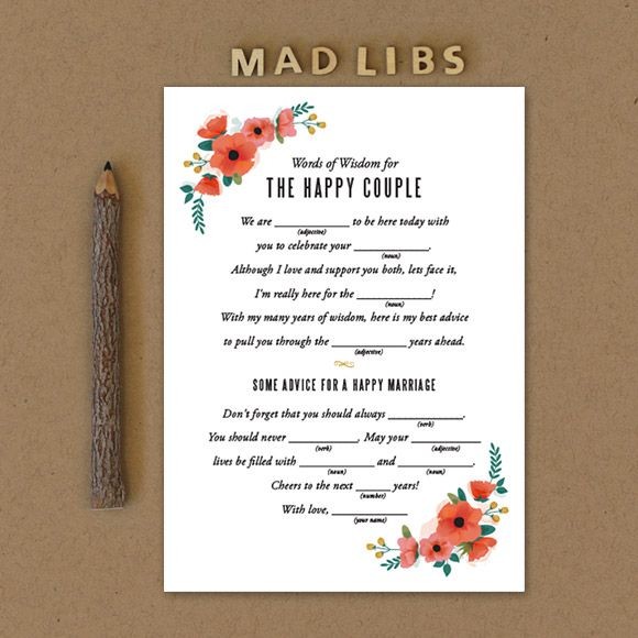 Watercolor Floral Mad Libs Printable by Basic Invite