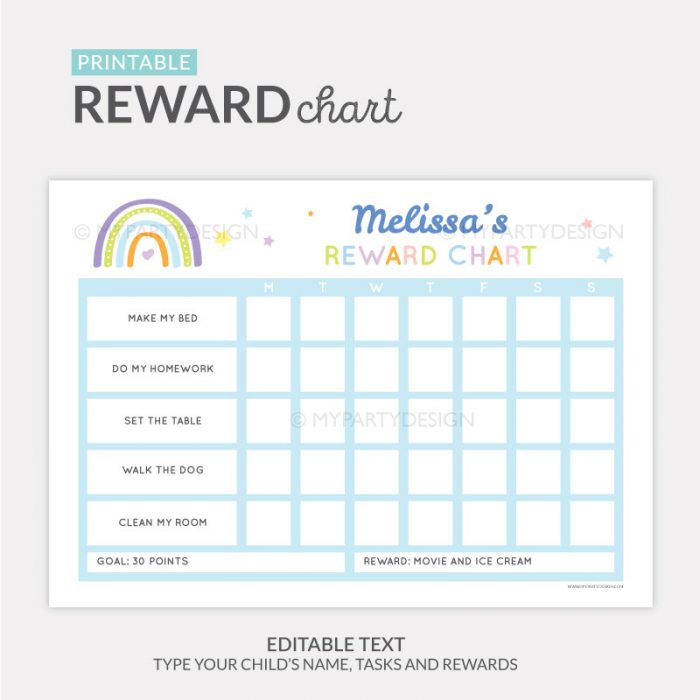 Reward Chart Printable, Blue Rainbow Chore Chart - My Party Design