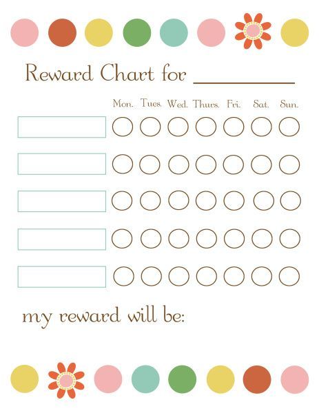 printable reward charts for kindergarten