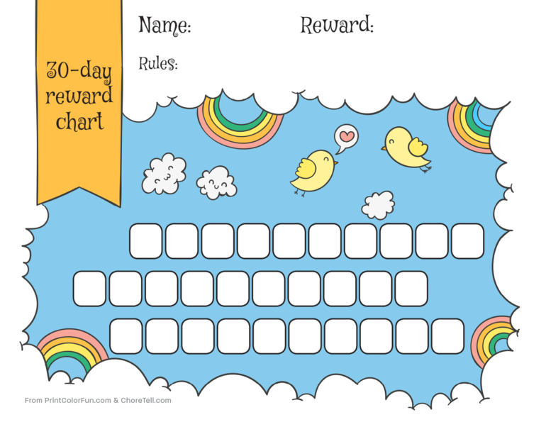 printable reward charts for preschoolers