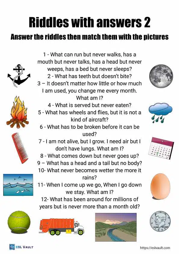 Free printable riddles with answers worksheets - ESL Vault