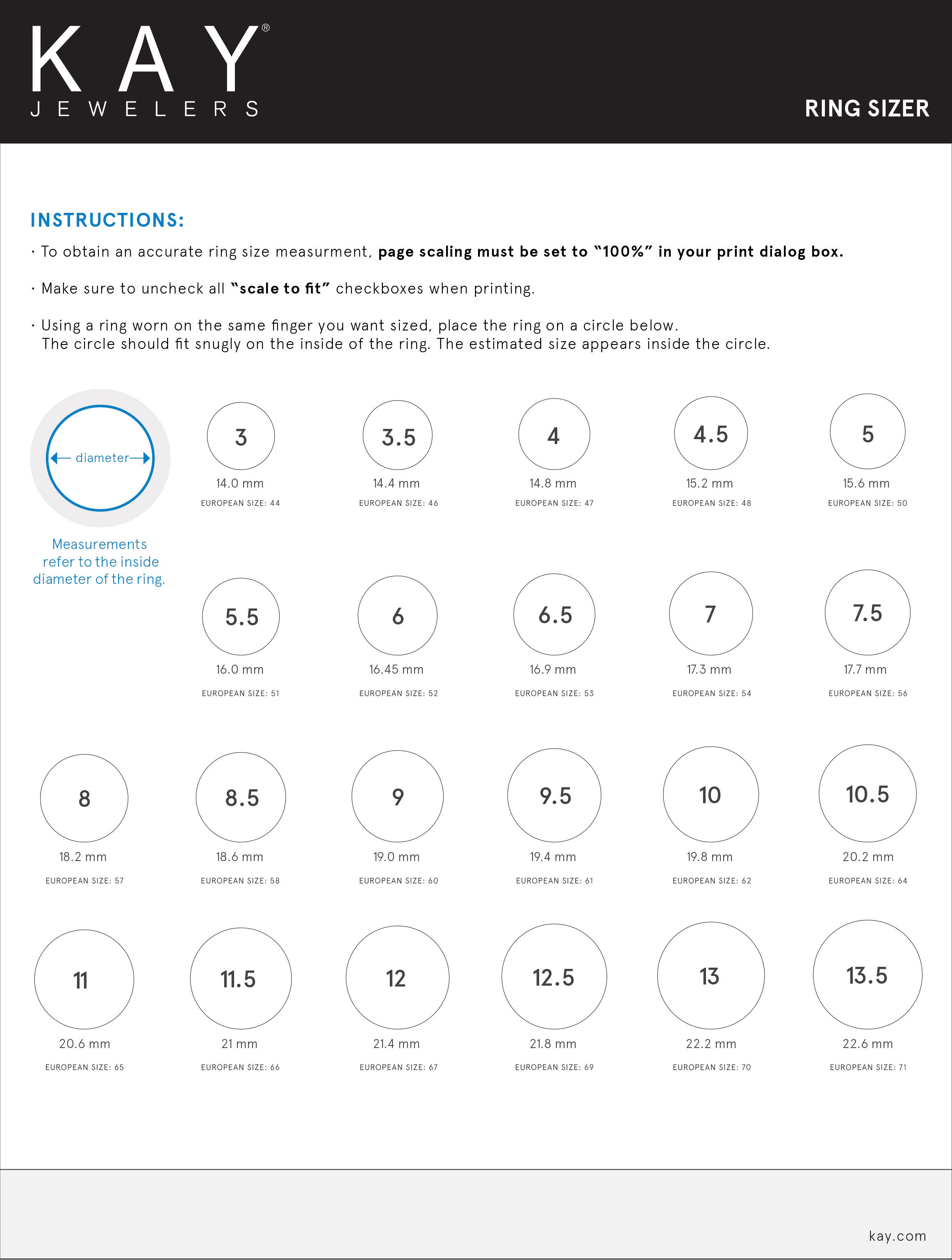 Ring Size Chart | Kay