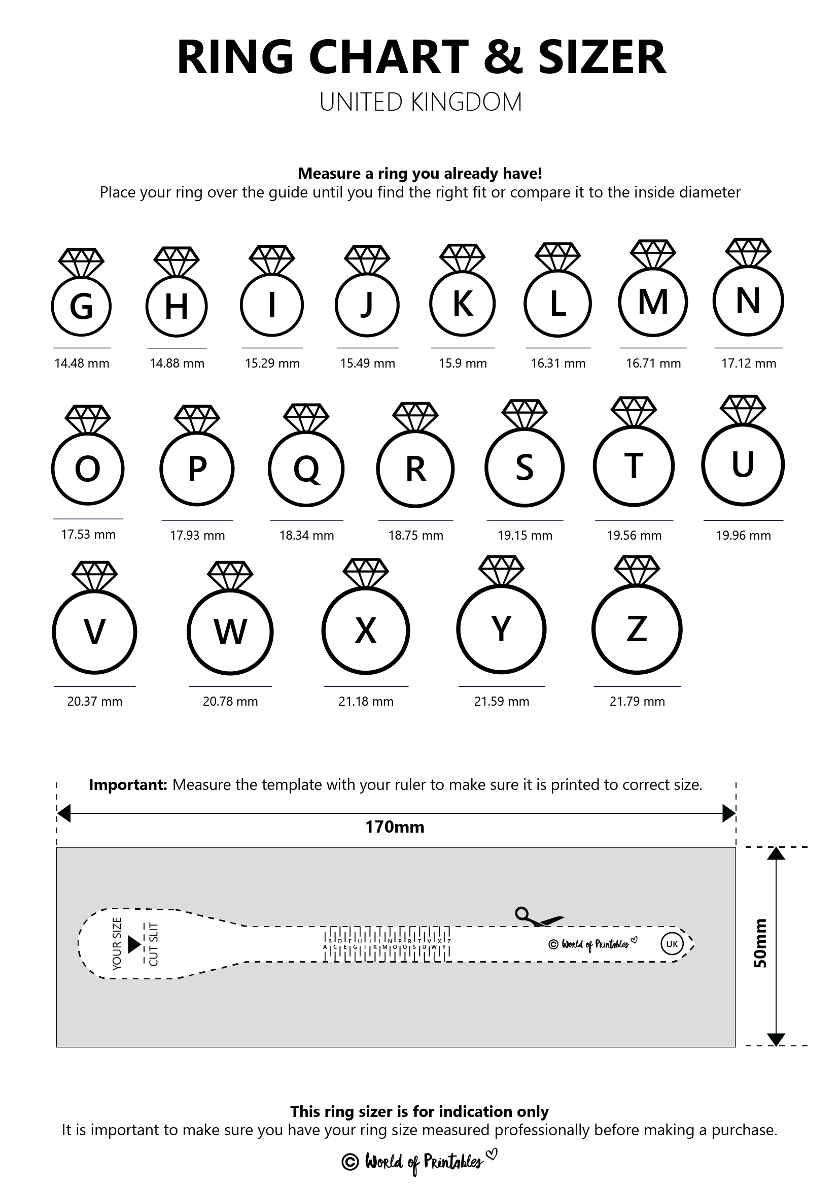 Printable Ring Size Chart - Find Your Ring Size Easy - World of ...
