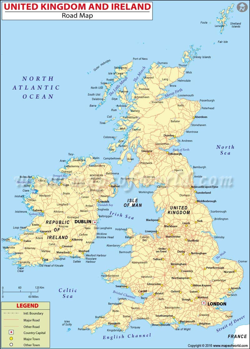Road Road Map of UK and Ireland, Great Britain and Ireland Road Map