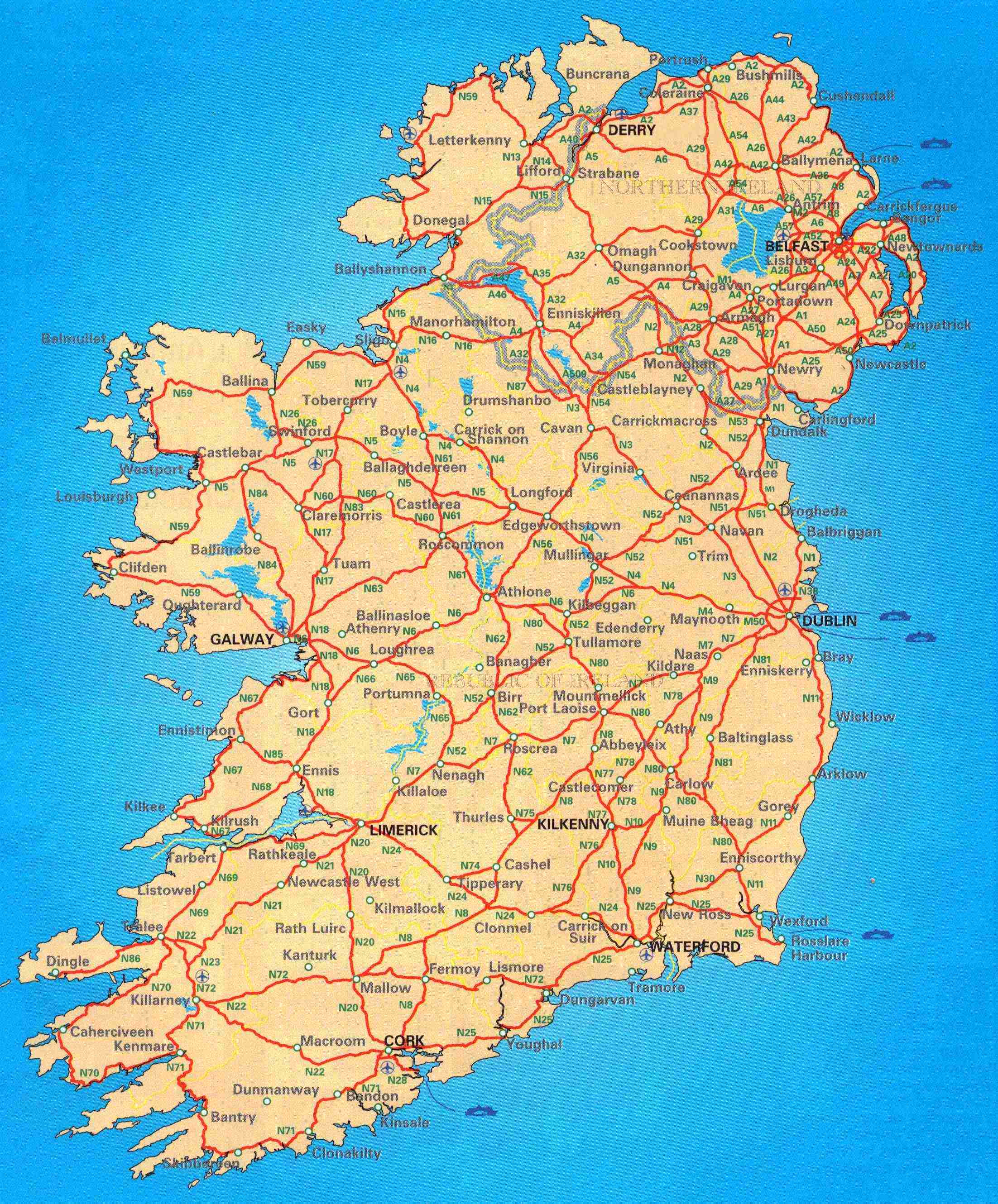 Large scale road map of Ireland | Ireland | Europe | Mapsland ...
