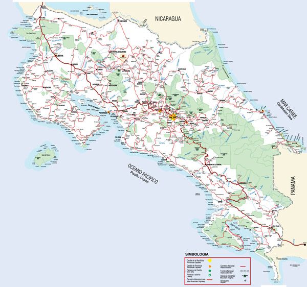 printable road map of costa rica