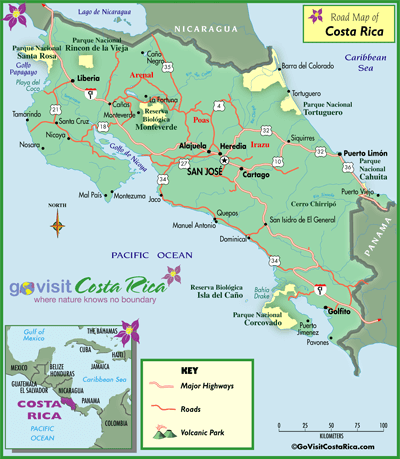 printable road map of costa rica