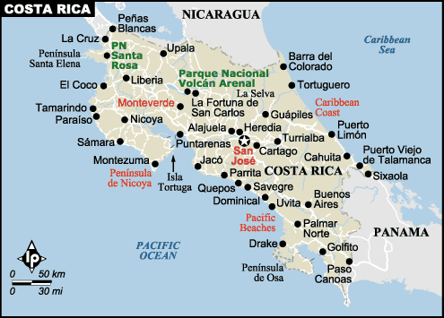 printable road map of costa rica