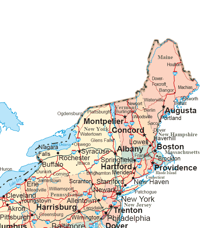 printable road map of eastern usa