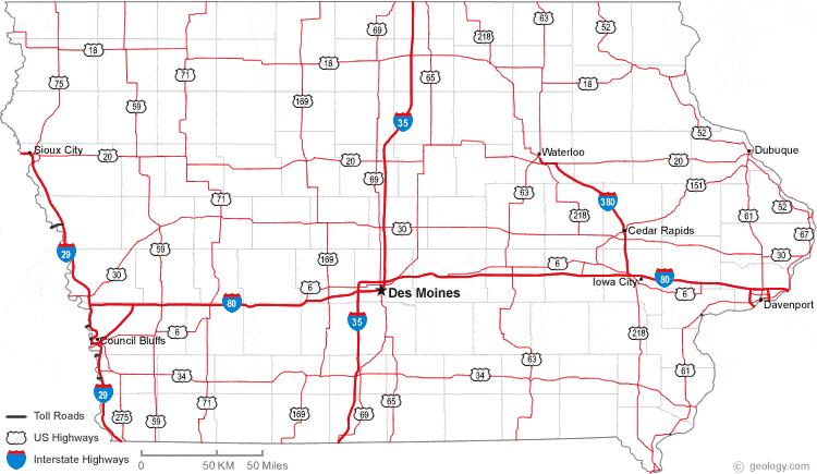 printable road map of iowa