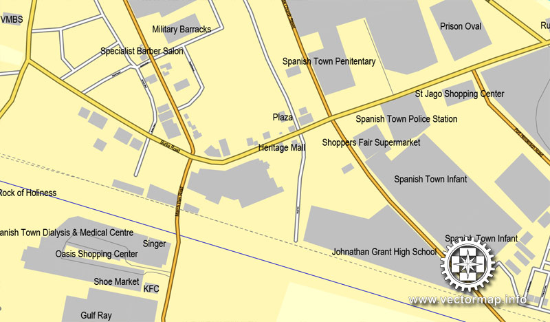 Spanish Town, Jamaica in Adobe PDF, printable vector street City ...