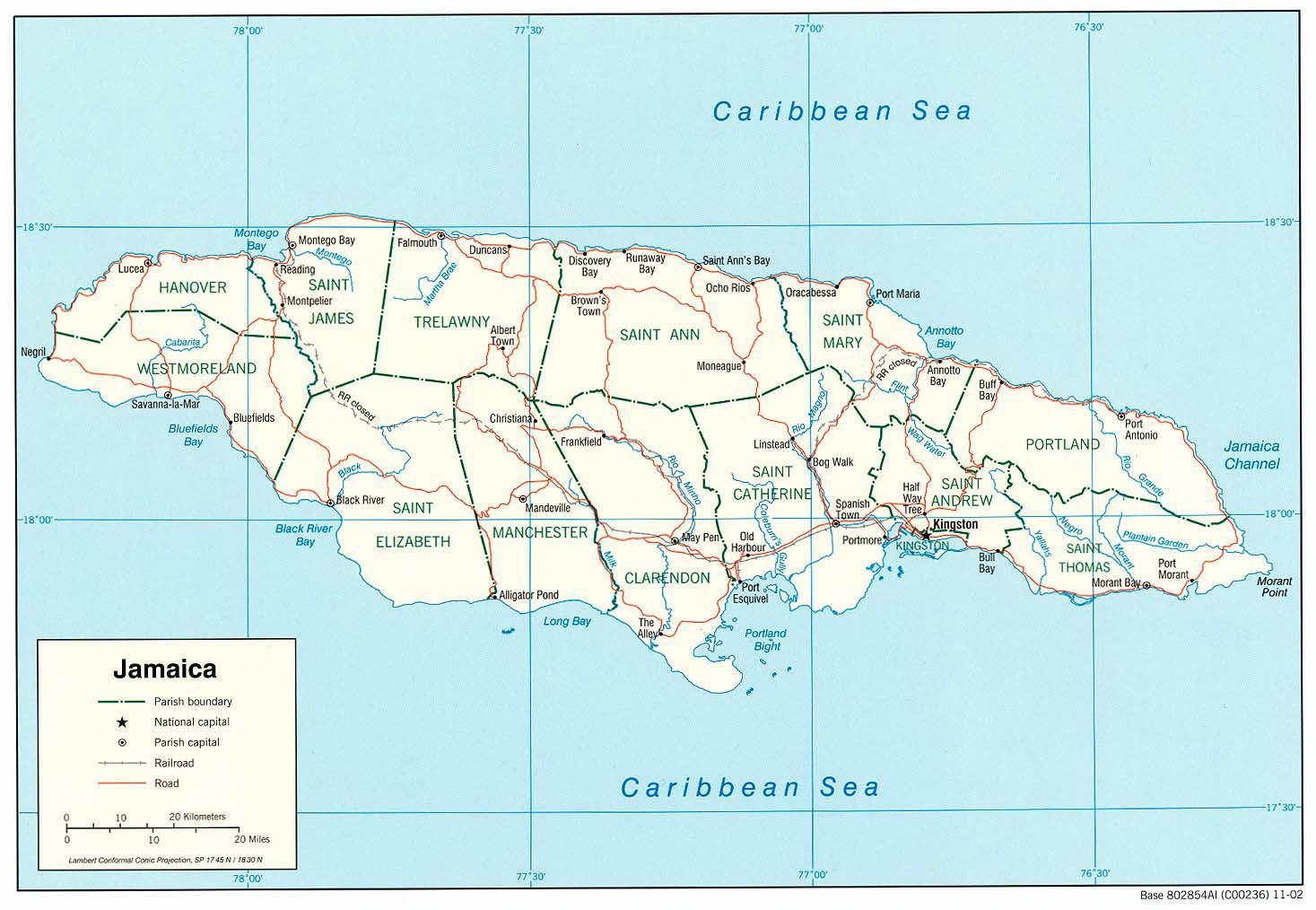 printable road map of jamaica