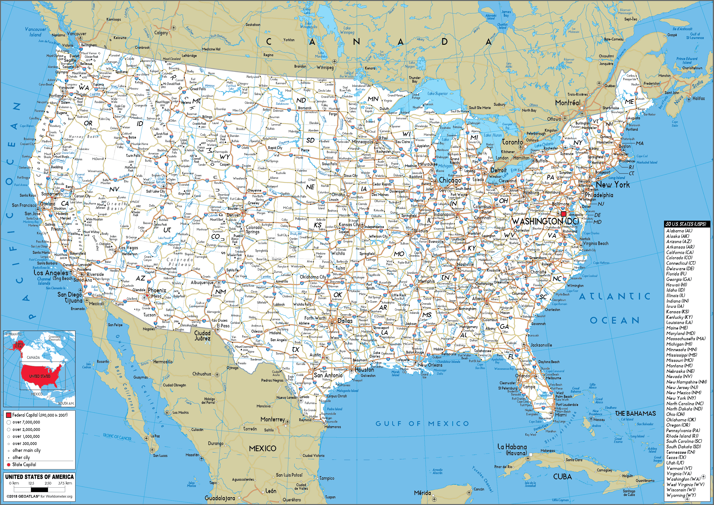 printable road map of north america