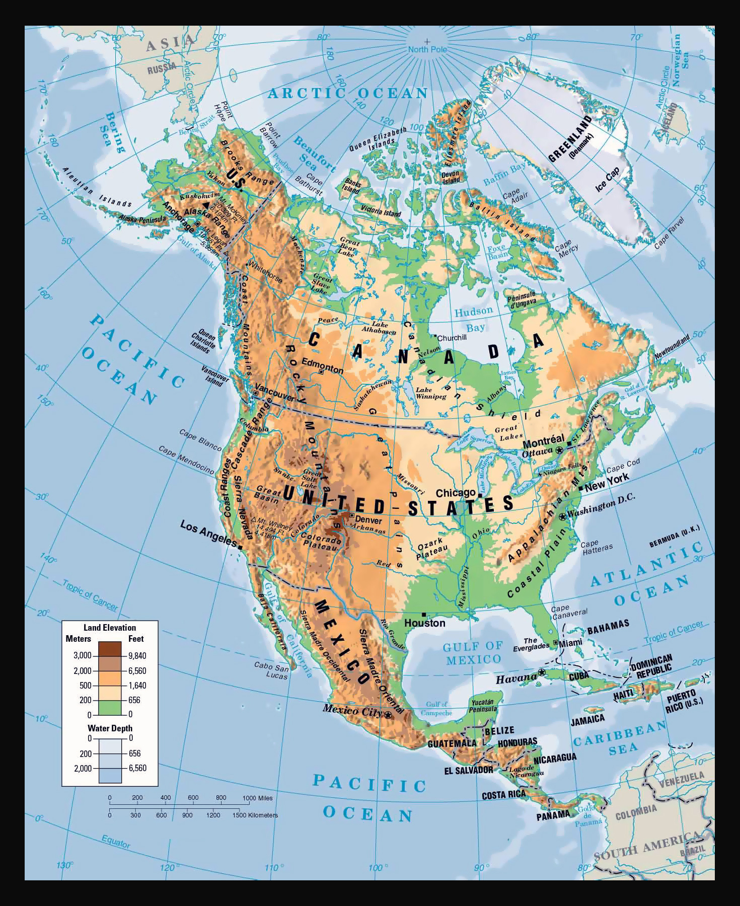 Physical map of North America. North America physical map ...