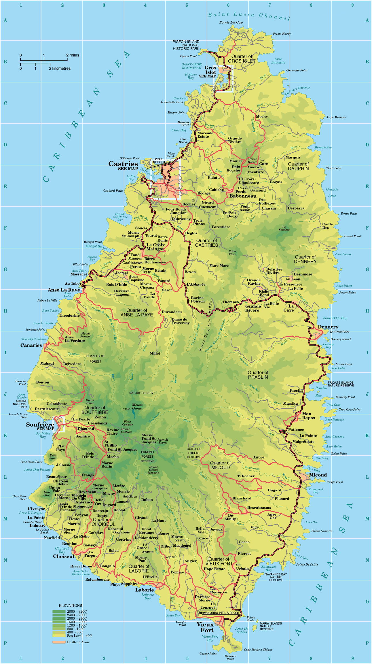printable road map of st lucia