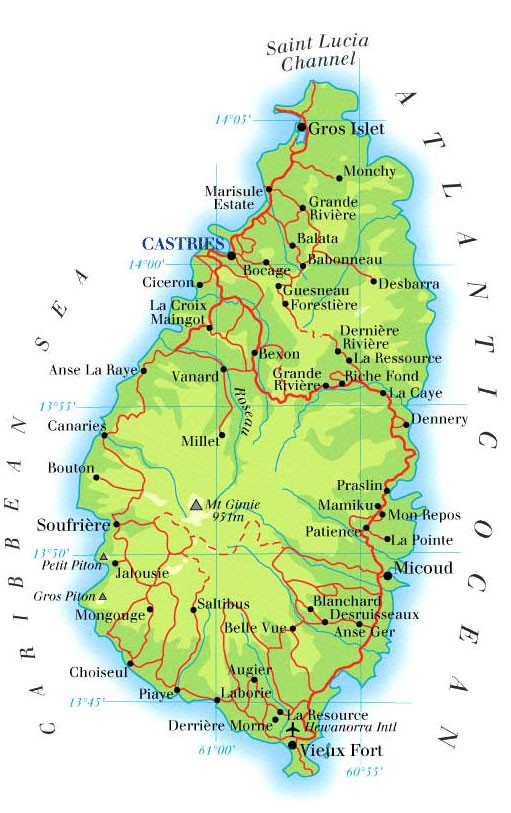printable road map of st lucia