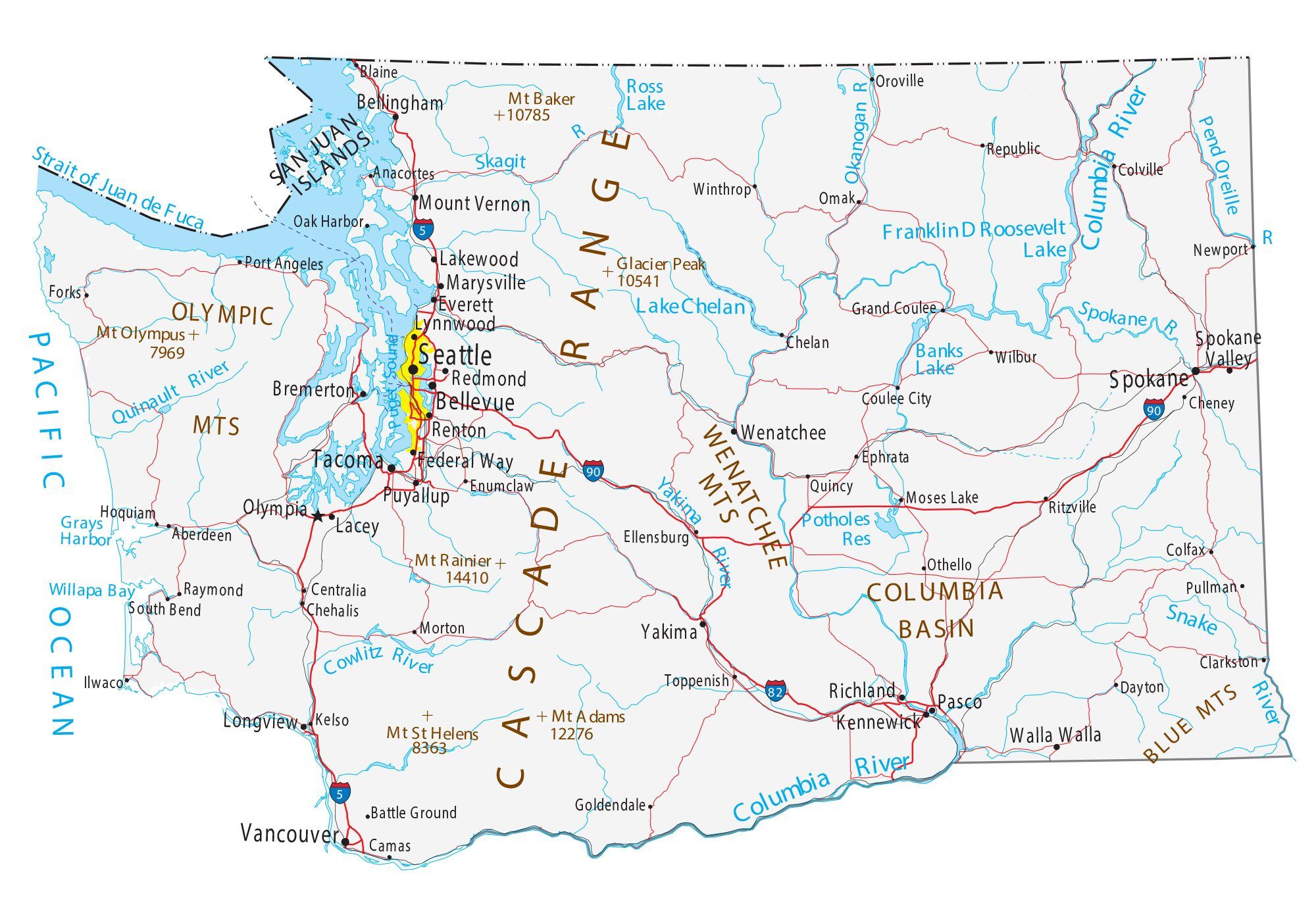 printable road map of washington state