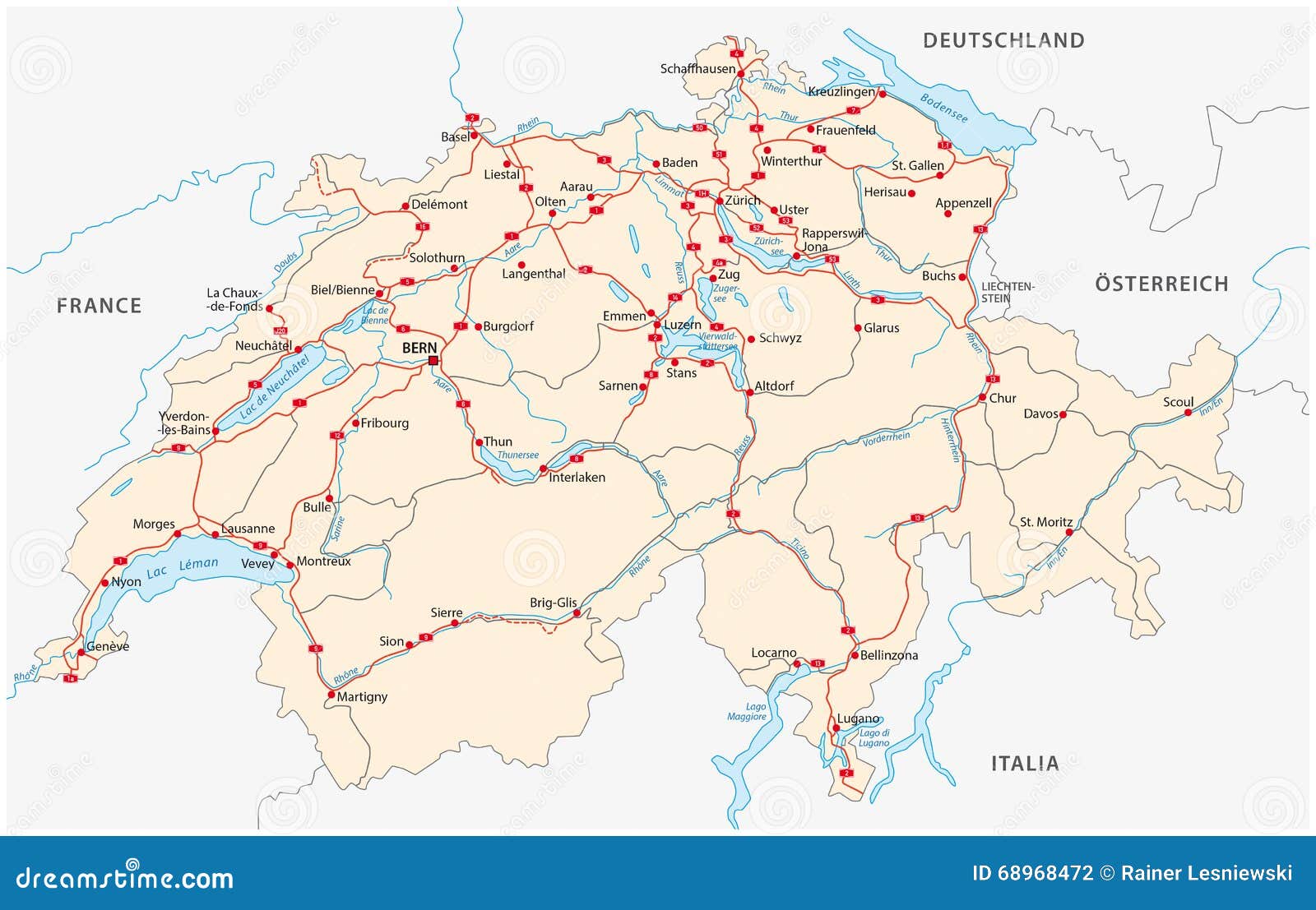 Switzerland road map stock illustration. Illustration of europe ...