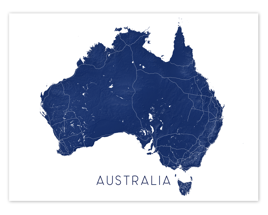 Australia Map Print - Map of Australia Wall Art Poster, Country Road Maps,  Sydney Melbourne Brisbane Perth