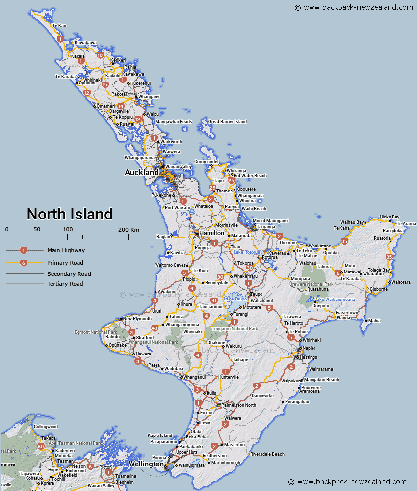 North Island Map - New Zealand Road Maps