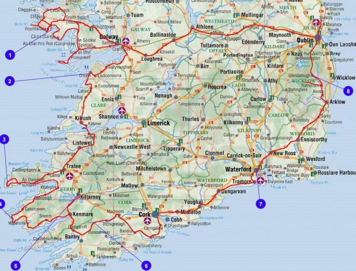 Driving map of ireland with attractions - Map travel ireland ...