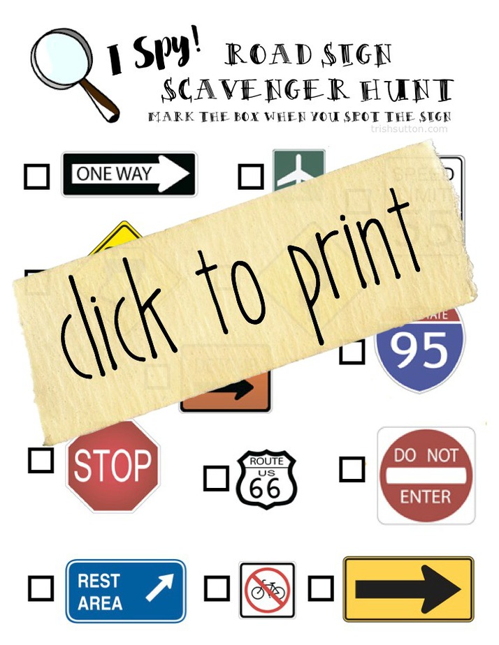 printable road sign scavenger hunt