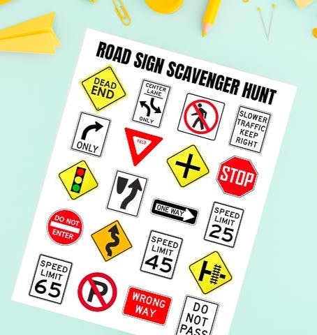 printable road sign scavenger hunt