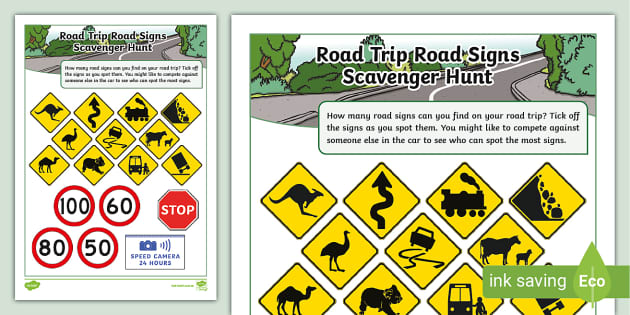 printable road sign scavenger hunt