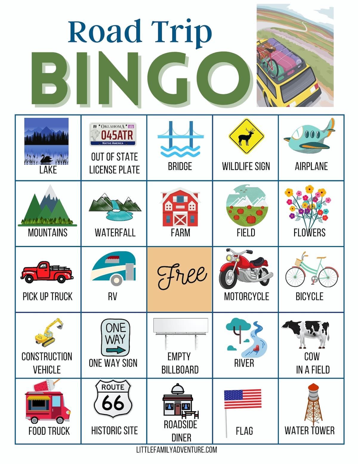 Download These FREE Car Bingo Printable Cards