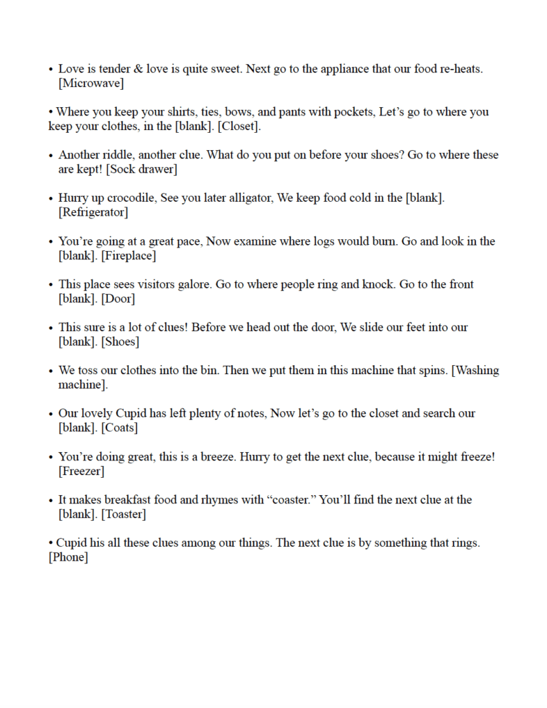 printable romantic scavenger hunt