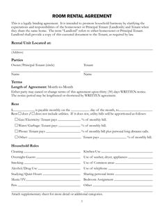 printable room rental agreement