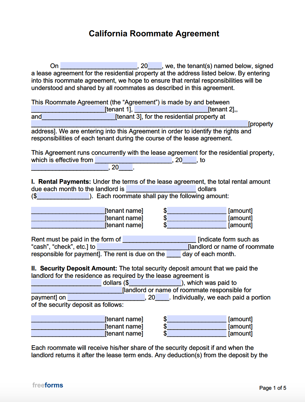 printable room rental agreement