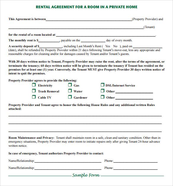 printable room rental agreement