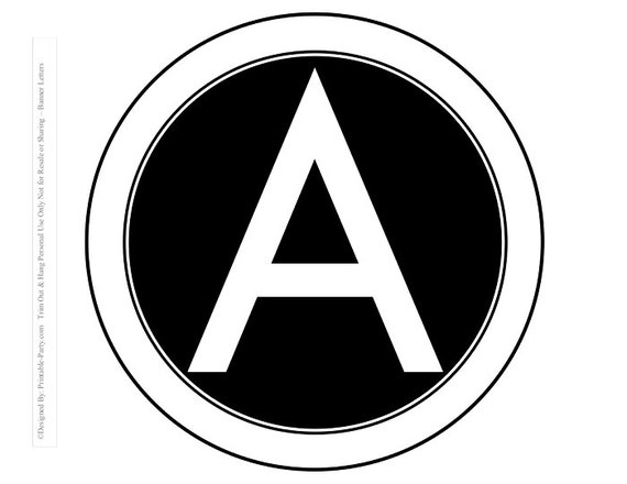 8x8 Inch Circle White Black Printable Banner Letters  