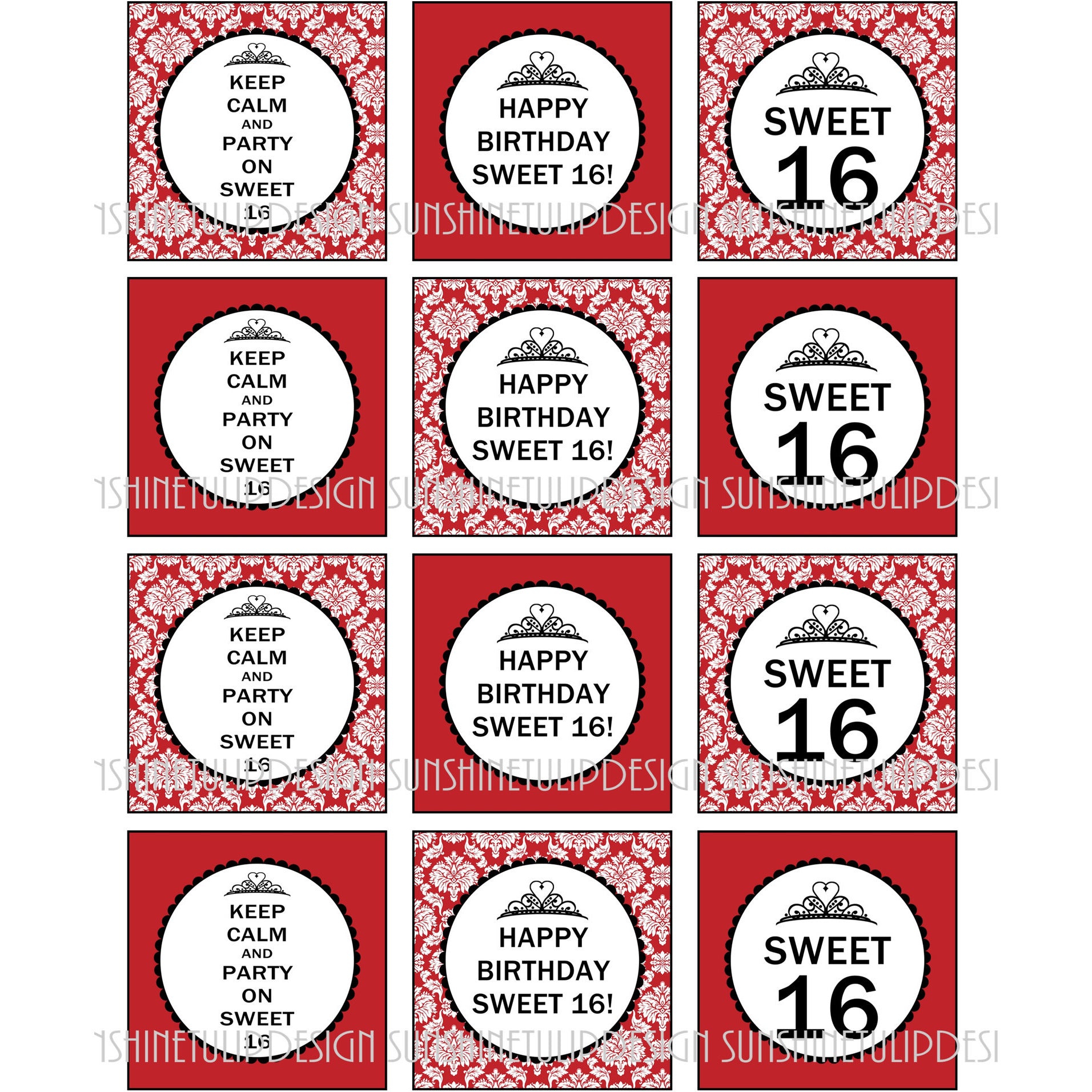 Printable Sweet 16 Birthday Cupcake Toppers, Sticker Labels &  Party Favor  Tags by SUSHINETULIPDESIGN