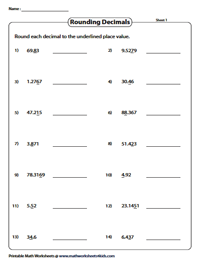 Rounding Decimals Worksheets