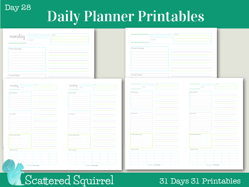 Day 28} Daily Planner Printables - ScatteredSquirrel
