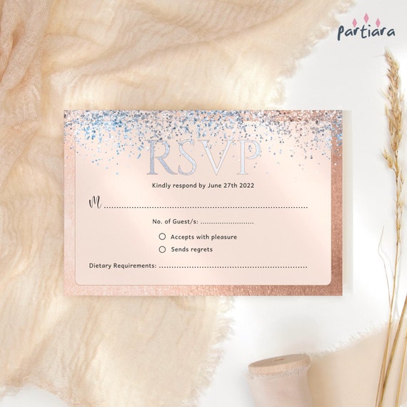 Ladies Birthday RSVP Card Editable Rose Gold Silver Party Response ...