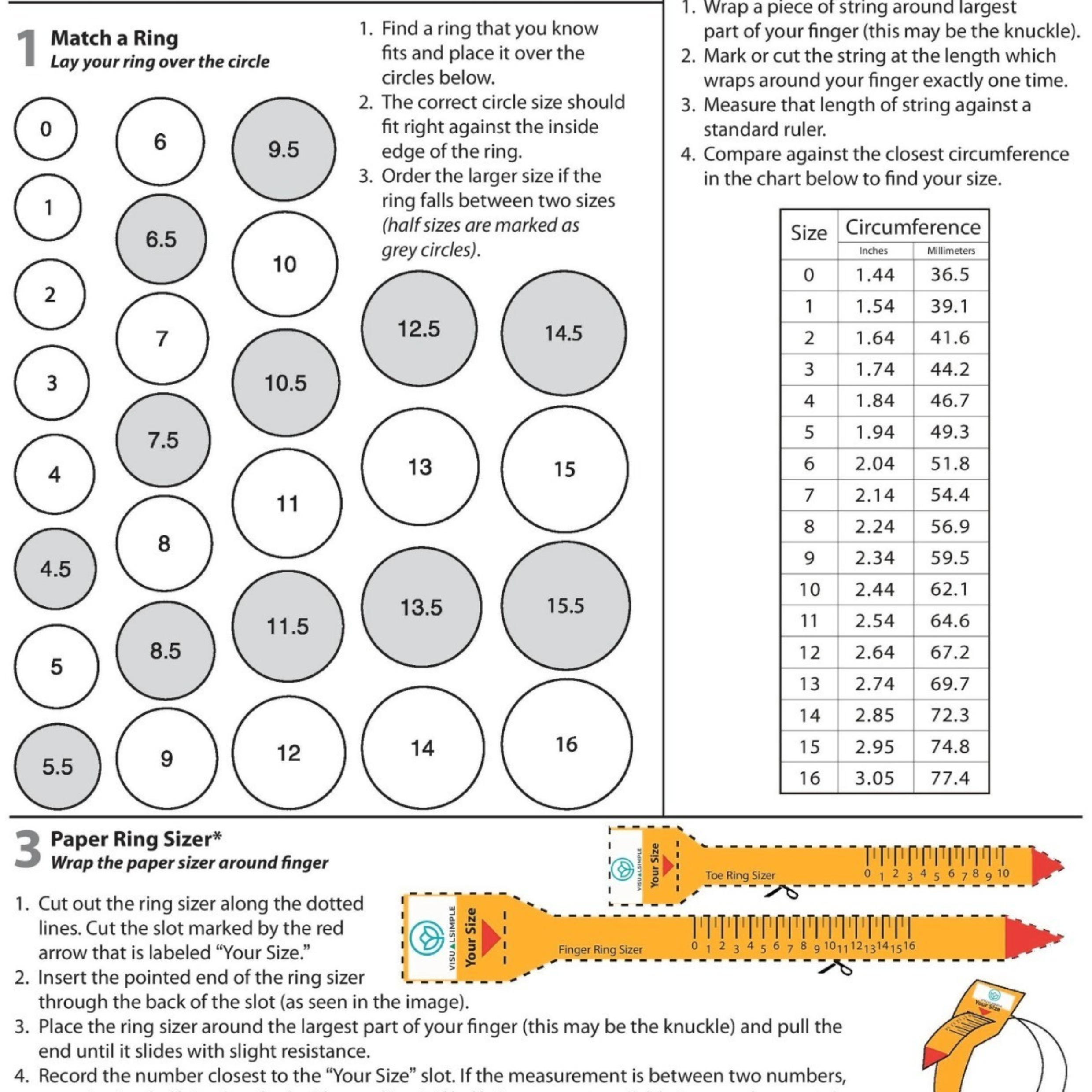 Printable Ring Sizer | Ring Size Finder | Ring Size Measuring Tool  |International Ring Size Chart|Measure Toe Ring Sizer