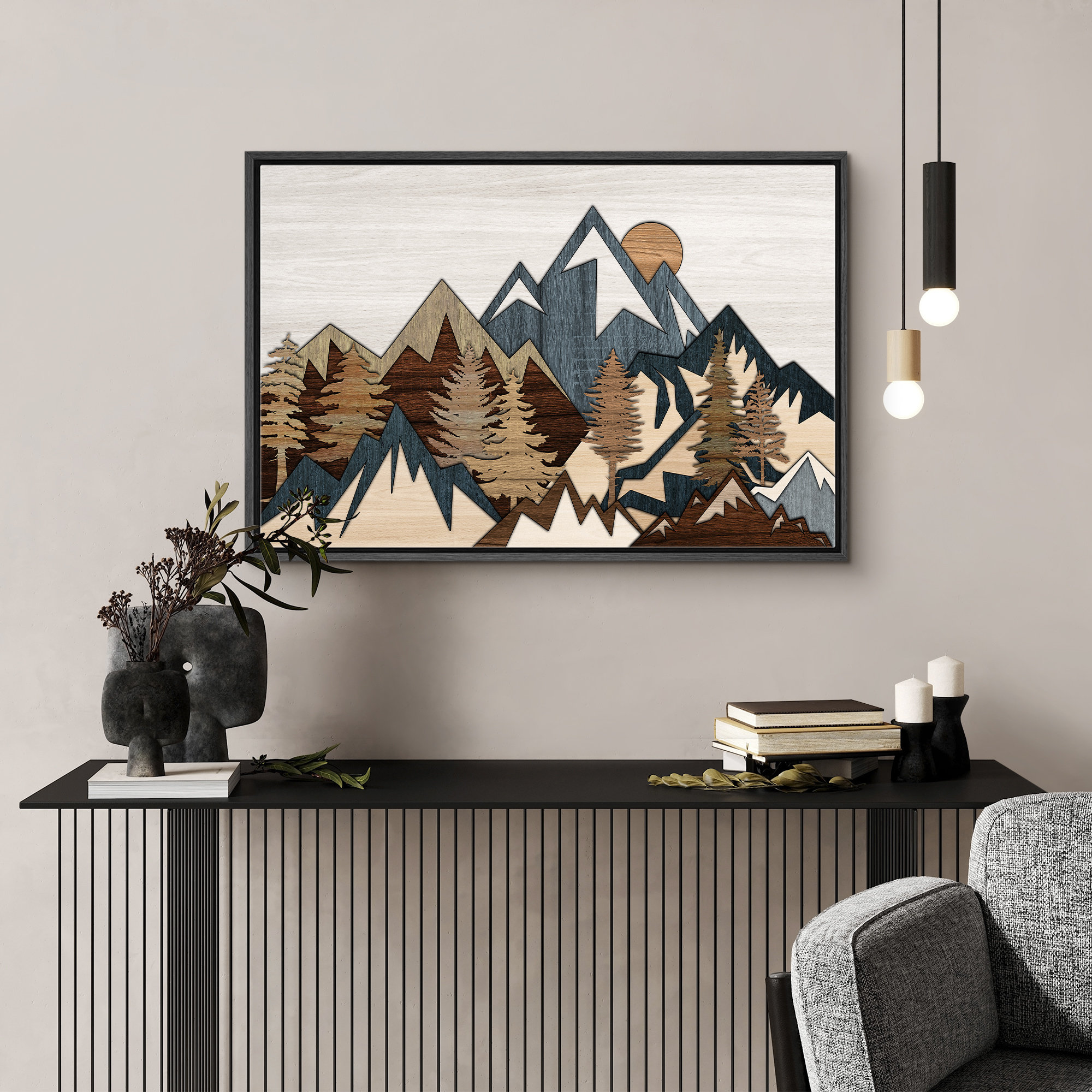 IDEA4WALL Western Wood Effect Landscape 3D Illusion Mountain ...