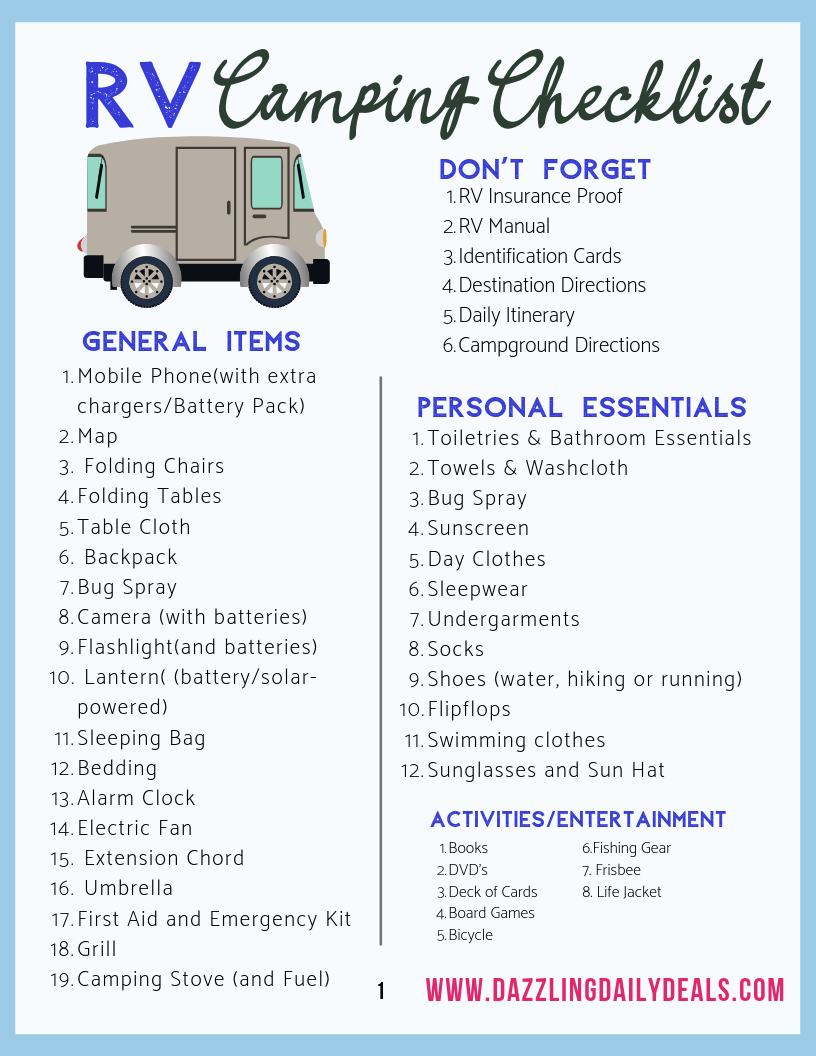 Camper Checklist For Your RV - FREE Camper Packing List Printable