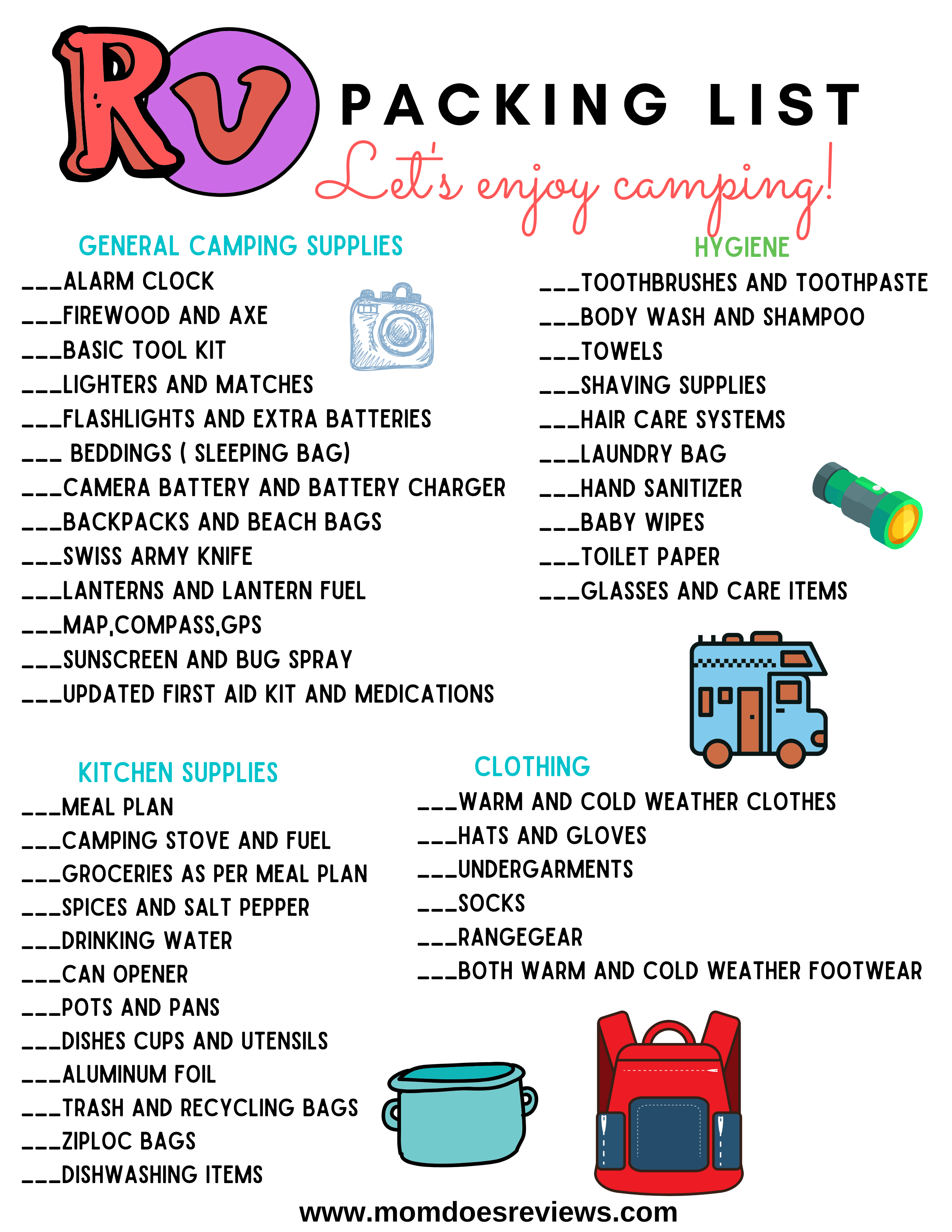 Camping 101: Printable RV &  Camping Packing List! - Mom Does Reviews