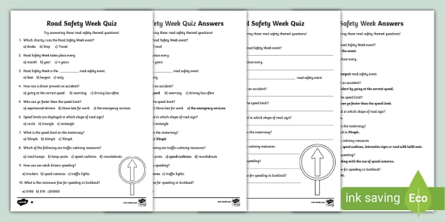 CfE Road Safety Week Quiz Worksheet / Worksheet - Twinkl
