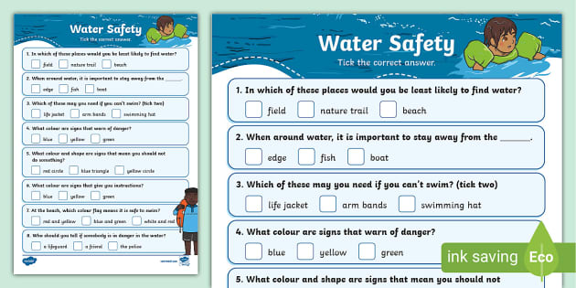 Water Safety Paper Quiz (teacher made) - Twinkl